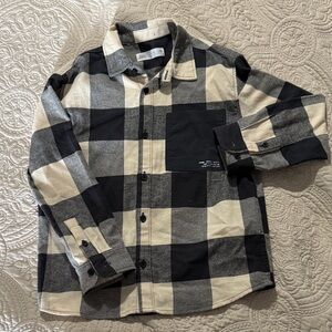 Zara Black and Cream Plaid Button Down Shirt